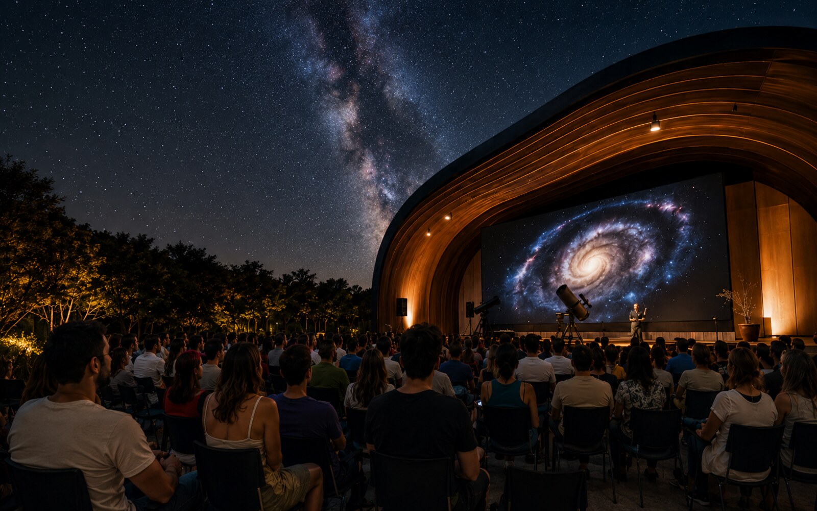 Evento noturno sob o céu estrelado